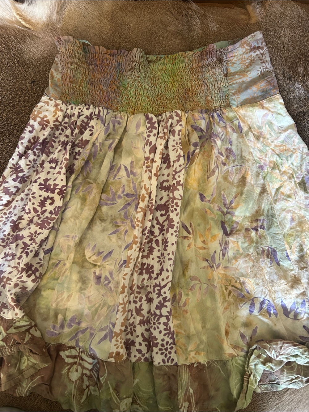 Boho Floral Smocked Waist Circle Skirt - Green & Purple